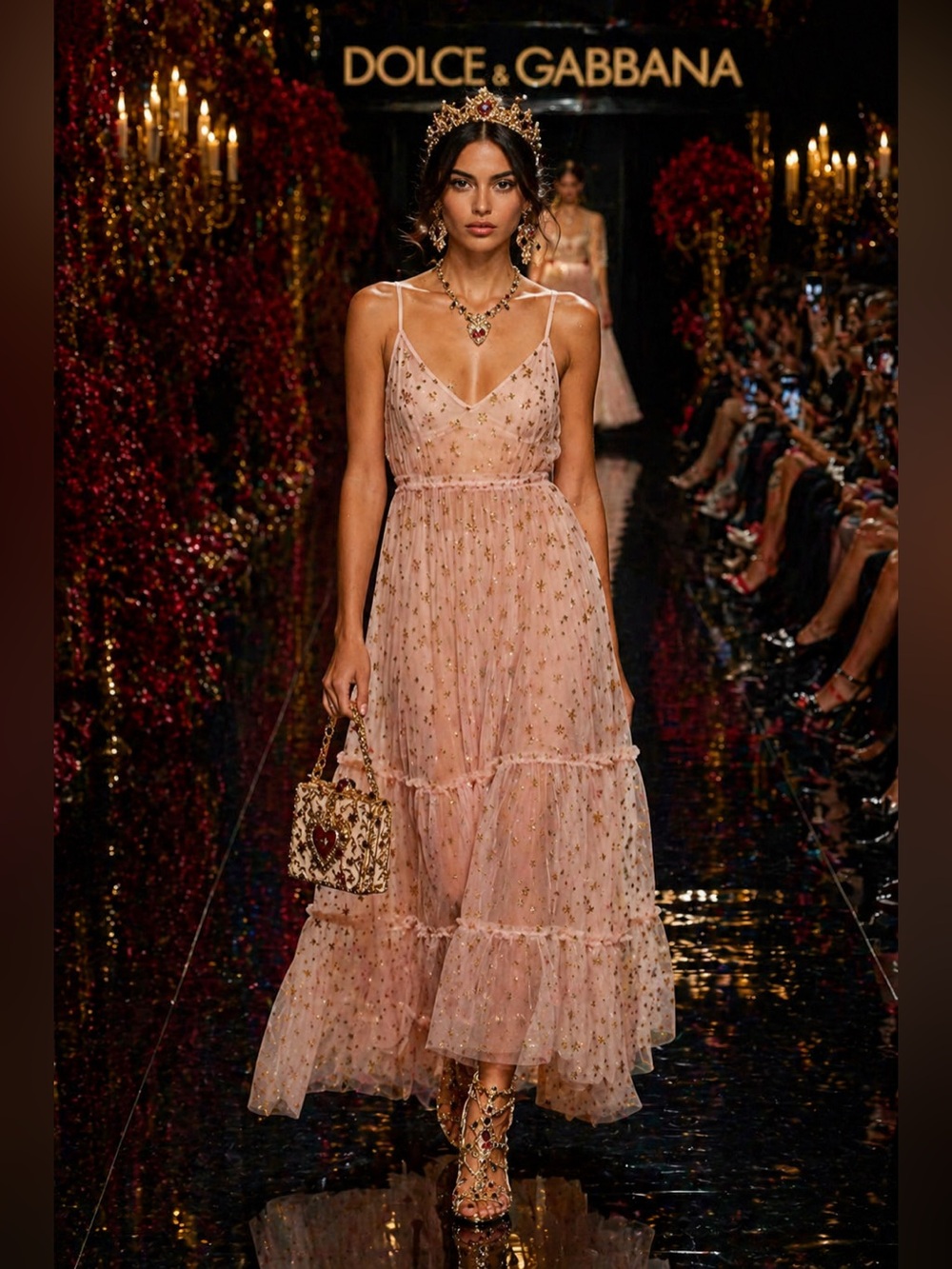 Sheer Pink Star-Embroidered Slip Dress